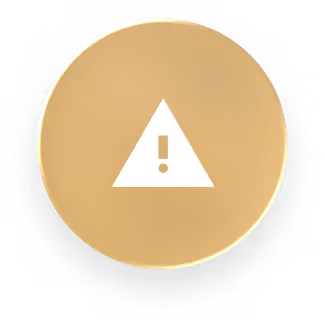 Gold circular button with a white warning triangle containing an exclamation mark.