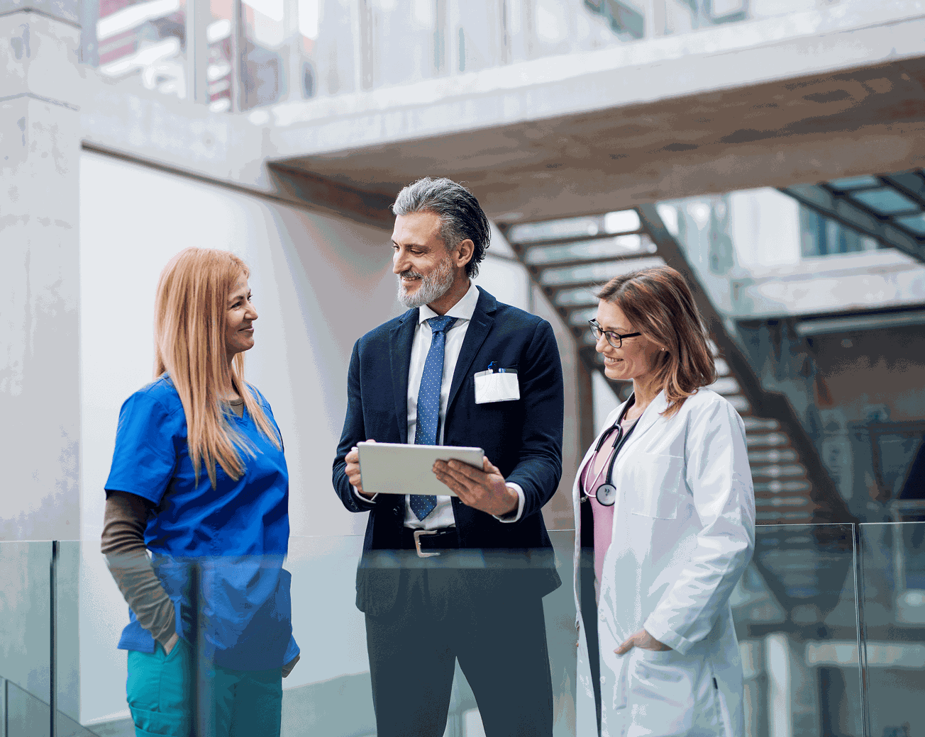 Multidisciplinary team collaborating on AI implementation